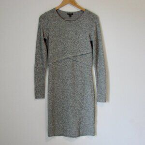 Express Gray Heathered Knit Sweater Dress Long Sleeve Criss Cross Office Small